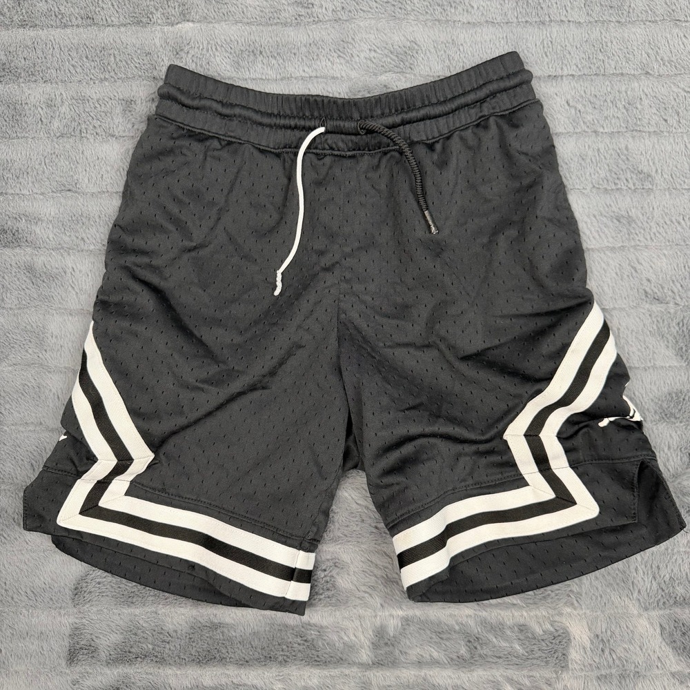 Jordan Boys Diamond Mesh Basketball Shorts Black White Jumpman Size M 10-12